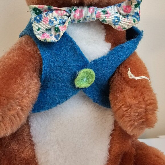 R Dakin Bunny Rabbit Plush Stuffed Animal Blue Vest Floral Bow Vintage 1974 10" - Picture 3 of 9